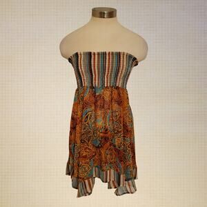 Boho 2000s American Rag Paisley Halter Top Stretchy Bust Size M Sheer Flowy Hems